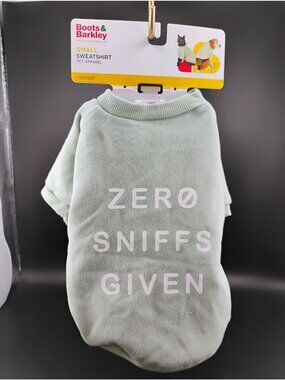 Small Pet Sweatshirt Mint Green Boots & Barkley "Zero Sniffs Given"